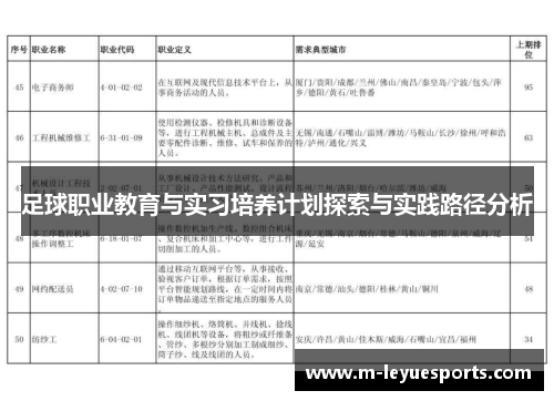 足球职业教育与实习培养计划探索与实践路径分析