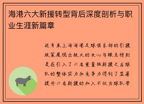 海港六大新援转型背后深度剖析与职业生涯新篇章